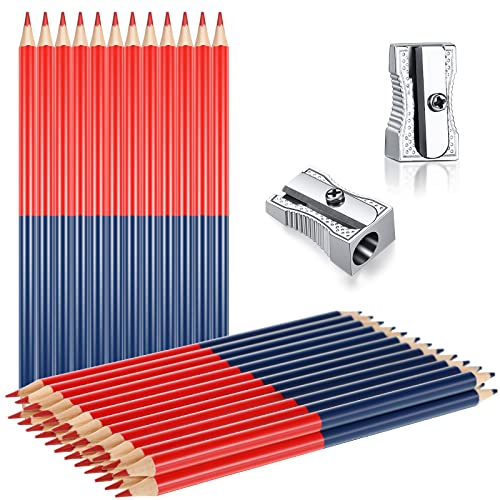 Containlol 36 Pieces Checking Pencils Red and Blue Erasable Pencils Double Colored Pencils Pre Sharpened Pencils 2 HB with Sharpeners for Checking Map Marking Coloring Tests Grading