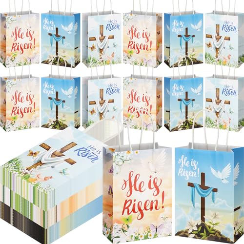 Skyygemm 120 Pcs Baptism Gift Bags with Handles Cross Party Favor Bag Paper First Communion Treat Bags God Bless Church Religious Goodie Bag for Kids Birthday Baby Shower Decoration Supplies(Stylish)
