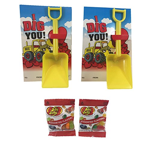 I Dig You Valentine Cards and Jelly Beans Classroom Gift Bundle Set of 12