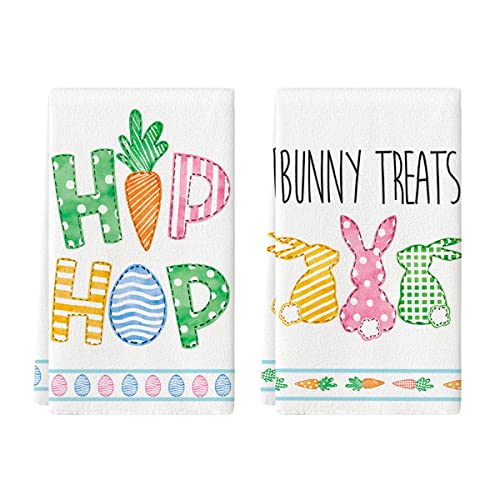 Artoid Mode Hip Hop Bunny Treats Egg Carrots Rabbit Easter Kitchen Towels Dish Towels, 18x26 Inch Seasonal Holiday Decoration Hand Towels Set of 2
