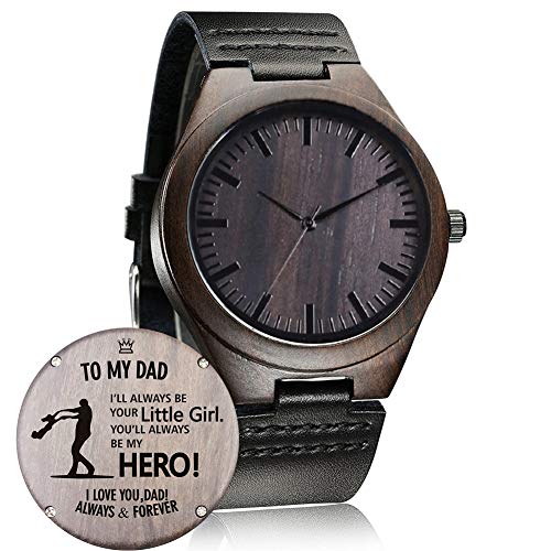 WASTIME Customized Engraved Wooden Watch, Casual Handmade Wood Watch for Men Women Husband Wife Dad Mom Son Family (A-for Dad from Daughter)