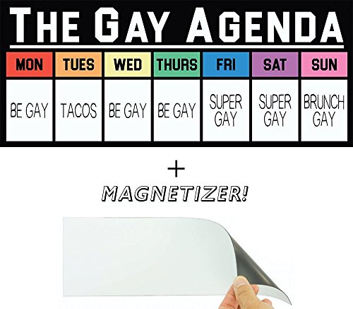 The Gay Agenda Funny Bumper Sticker & Free Magnetizer. The Truth Finally Revealed: Taco Tuesday & Super Gay Friday. Sign Me Up! Pro-LGBT Window, Car & Laptop Decal. Show Pride & Fight for Equal Rights