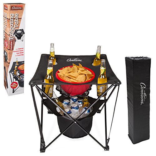 All-in-One Tailgating Table - Collapsible Folding Camping Table with Insulated Cooler, Mesh Food Basket and Travel Bag for Barbecues, Camping, The Beach, Tailgate Parties - Summer Cookout Essential