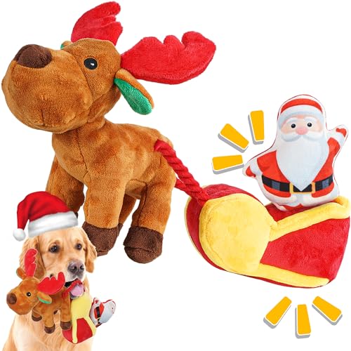 Rmolitty Christmas Dog Toys, Squeaky Puppy Toys with Soft Tough Fabric Crinkle, Interactive Plush Dog Toys for Puppy Small Medium Large Dogs