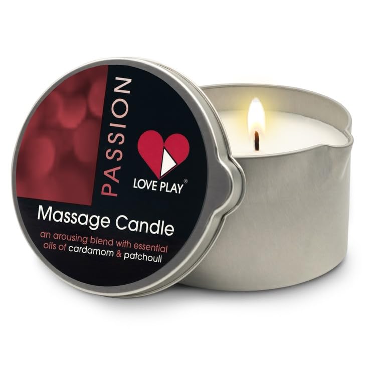 LOVE PLAY Massage Oil Candle for Pure Relaxation and Home SPA - Vegan Moisturizing Body Oil - Hydrating Skin Care with Essential Oils (6.76oz)