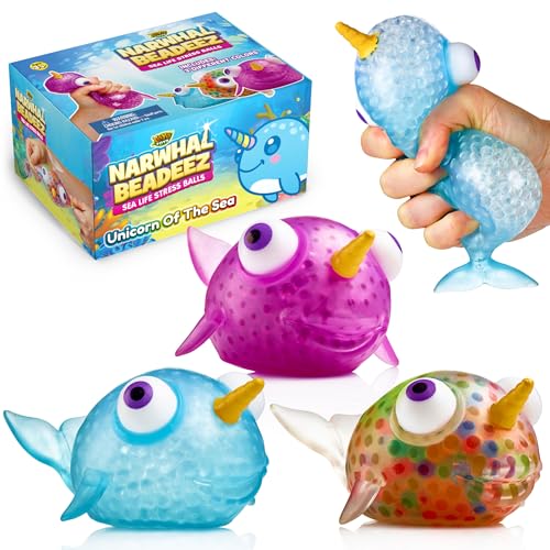 Yoya Narwhal DNA Balls - Fidget Stress Ball - Colorful Soft Squishy - Mental Stimulation, Clarity, Focus Tool - Fun Squishies - 3 Pack