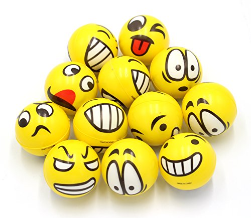 Set of 12 - Fun Face Stress Balls Cute Hand Wrist Stress Reliefs Squeeze Balls for Kids and Adults at School or Office Party Favors (Yellow Color Random Faces) (Classic)