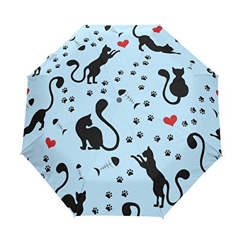 U Life Elegant Cute Cats Paw Prints Auto Open Close Umbrellas Anti UV Folding Compact Automatic Umbrella