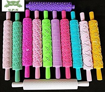 S.P.S Variate Design Pattern Embossed Rolling Pin for Bakery Cake making -12pcs