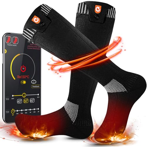 Heated Socks for Men Women, 5000mAh APP Control Battery Heated Socks Rechargeable Washable, Electric Socks Foot Warmer for Hiking Biking Camping Skiing Hunting Outdoor Work, Heating Socks