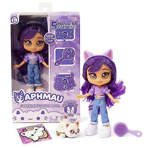 Aphmau Fashion Doll & Accessories Sparkle Edition, 5 Mystery Surprise Toys, Exclusive Glitter MeeMeows Mini Figure, Official Merch, 7 inch