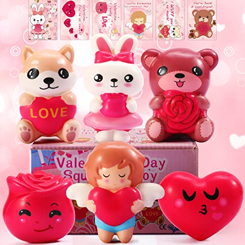 Valentines Day Squishies Toys Slow Rising, Soft Stress Relief Sensory Toys, Kids Valentines Gifts for School Classroom Exchange Valentines Cards Gifts, Prizes Party Favors for Girls,Boys,Kids Party