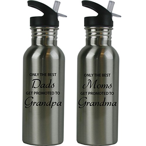 CustomGiftsNow Only the Best Dads/Moms Get Promoted to Grandparents Stainless Steel Water Bottle with Straw Flip Top 20 Ounce 600ml Sport Water Bottle