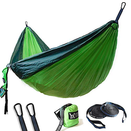 Winner Outfitters Double Camping Hammock - Lightweight Nylon Portable Hammock, Best Parachute Double Hammock for Backpacking, Camping, Travel, Beach, Yard. 118'(L) x 78'(W), Dark Green/Green Color