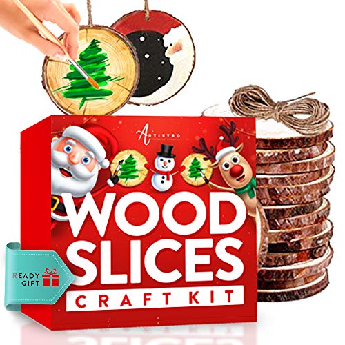 ARTISTRO Chalk Wood Slices Kit, 24 Natural Unfinished Round Wooden Discs, 14 Chalk Markers, Craft Supplies for Kids & Adults - Art Kit for Christmas Ornaments & DIY, Tree Coaster Circles