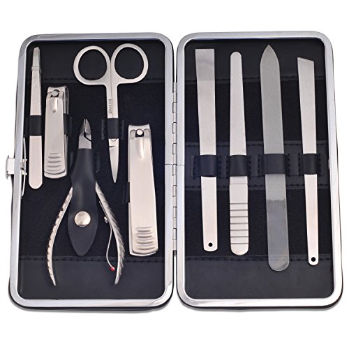 Mintfoot Professional Manicure Pedicure Set - 9 Piece Stainless Steel Nail Care Mani Pedi Kit with Leather Travel Case