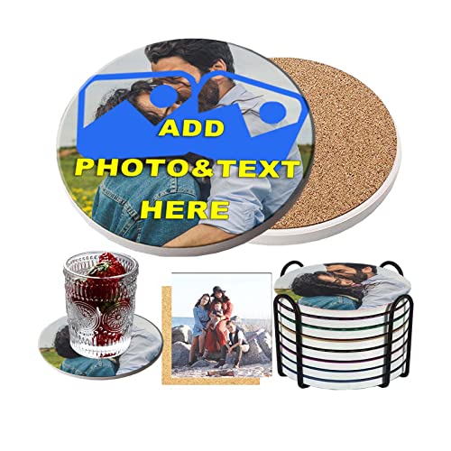 Custom Coasters for Drinks Personalized Coasters with Different Pictures Ceramic Cup Coaster Set with Cork Backing Pads Heat Resistant Cup Pad for Coffee Table（Circular