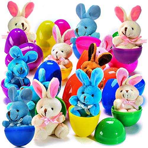 PREXTEX Plush Bunny Rabbit Stuffed Animal Filled 3'' Colorful Easter Eggs - 12 Soft Baby Stuffed Animals Plush Toys | Easter Basket Surprise Bunny Toys