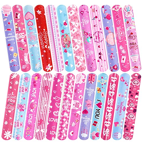 Thuodo 48 Pcs Valentines Day Slap Bracelets with Colorful Hearts for Birthday Gifts for Kids Party Supplies Favors Classroom Exchange Birthday Giveaways Game Prizes Kids Party Favors