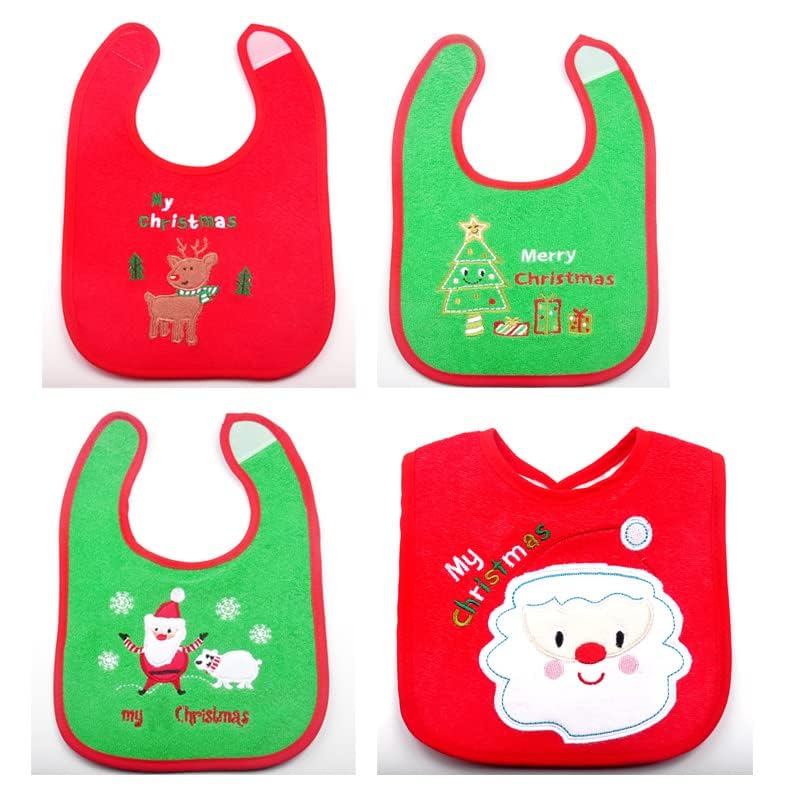 Dream Loom Christmas Baby Bibs 4pcs, First Xmas Baby Gift, for Babies Newborns and Toddler