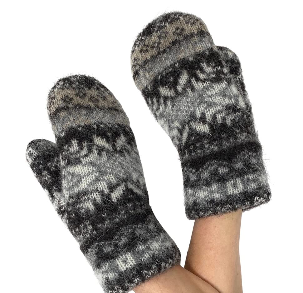 Freyja Canada Warm Women Knit Mittens 100% Icelandic Wool Fleece Lined dark chocolate, One Size
