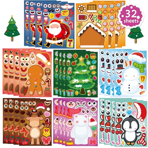 Christmas Face Stickers for Kids and Adults Cute Merry Christmas Party Stickers Bulk for Pumpkins and Water Bottles Santa Claus Deer Snowman Stickers holiday Party Favor Supplies Art Craft Gifts