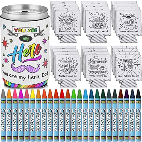 Fainne 48 Pcs Father's Day Crafts for Kids to Make DIY Color Your Own Can Covers Can Sleeve Cooler Crafts Beer Cover DIY Craft Gifts for Fathers Day Beer Beverages Cans Bottles Summer Party Favor