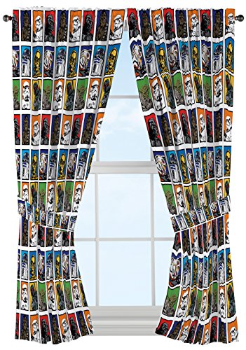 Star Wars Classic 63” Drapery /Curtain 4pc Set (2 Panels, 2 Tie backs) - R2D2, C3PO, Chewbacca, Darth Vader, Stormtrooper - Official Star Wars Product