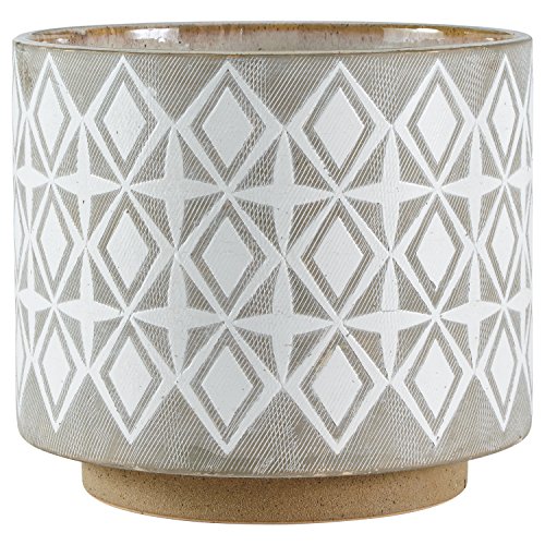 Amazon Brand - Rivet Geometric Ceramic Planter Cylindrical Pot, 8.6'H, Large, Gray