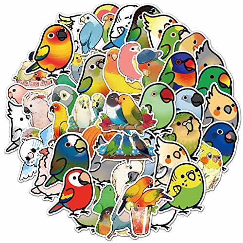 Adorable Parrot Stickers for Water Bottle,Waterproof Vinyl 50pcs Stickers for Laptop Computer Phone Bumper Skateboard Luggage Stickers for Teenager Kids Girls