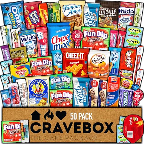 CRAVEBOX Snack Box (50 Count) Halloween Variety Pack Gift Care Package Basket Adult Kid Guy Girl Women Men Birthday College Student Office Back to School