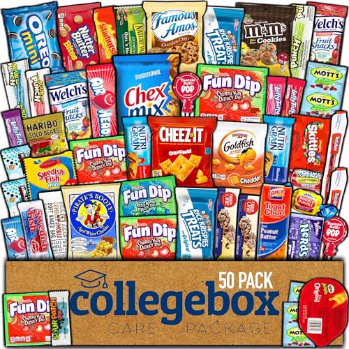 COLLEGEBOX Snack Box (50 Count) Halloween Variety Pack Care Package Gift Basket Adult Kid Guy Girl Women Men Birthday College Student Office School
