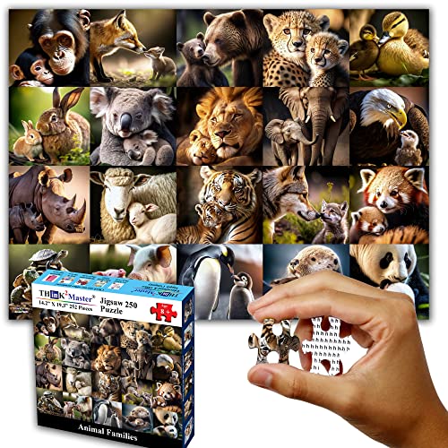 Think2Master Animal Families 250 pieces Jigsaw Puzzle featuring heartwarming parent and child pairs. fun toy for kids, school & families. Great gift for boys & girls ages 8+. Size: 14.2” X 19.3”