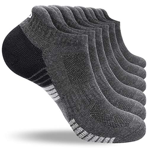 Lanyi Ankle Running Socks Men Women Athletic Low Cut Cotton Cushioned Anti-Blister Non-Slip Tab Socks 6 Pairs