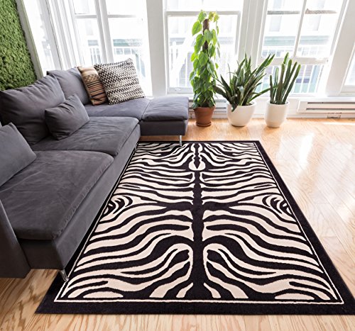 Well Woven Timeless Zebra Black Beige Rug Light Carving Around Pattern 3D Appearance Casual Modern Animal Print Styling Perfect to Accentuate Any Space!