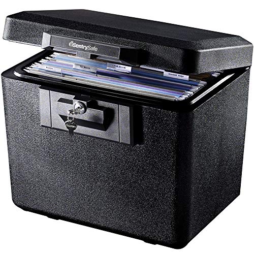 SentrySafe Black Fireproof Document Box with Key Lock, Safe Secures Files and Documents for Home or Office, 0.61 Cubic Feet, 13.6 x 15.3 x 12.1 inches, 1170