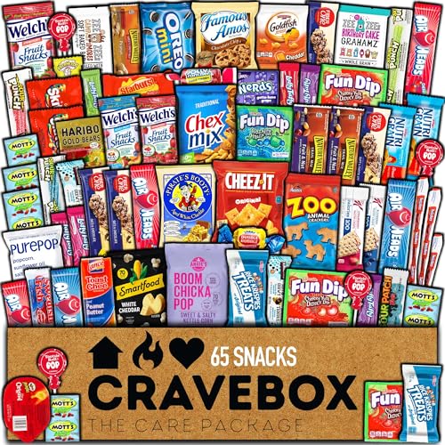 CRAVEBOX Snack Box (65 Count) Halloween Variety Pack Care Package Gift Basket Adult Kid Guy Girl Women Men Birthday College Student Office Back to School