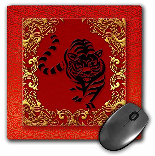 3dRose LLC 8 X 8 X 0.25 Inches Chinese Zodiac Year of the Tiger Chinese New Year Red, Gold and Black Mouse Pad (mp_101855_1)
