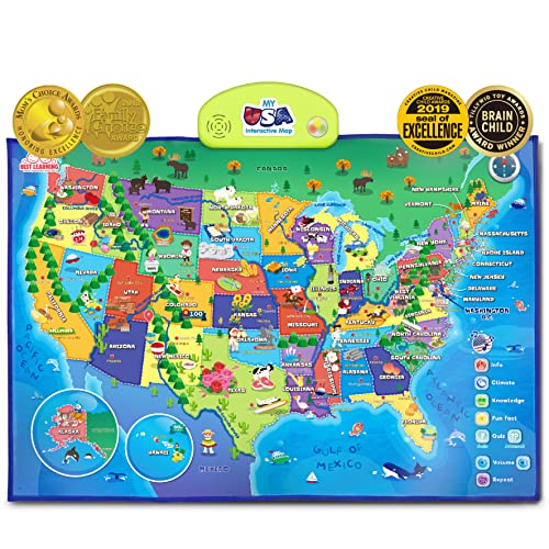 BEST LEARNING i-Poster My USA Interactive Map - Educational Smart Talking Poster Toy for Kids Boy or Girl Ages 5 to 12 Years | Geography Electronic Game Children 5, 6, 7 Years