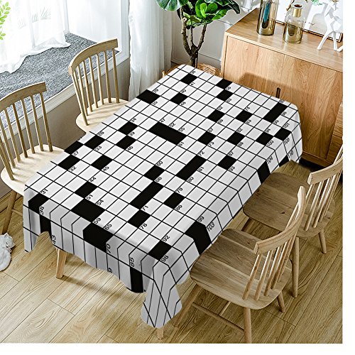 Moslion Tablecloth Word Search Puzzle Classical Crossword Black and White tablecloths Rectangular Tablecloths Washable Decorative Polyester Tablecloth for Dining Room 60 X 90 inch