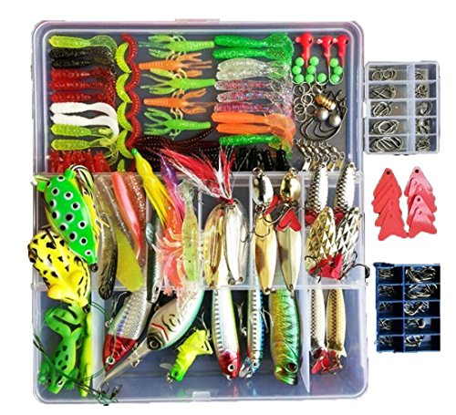 Topconcpt 275-Piece Fishing Lure Kit - Frogs, Spoons, Grasshoppers - for Bass, Trout, Salmon