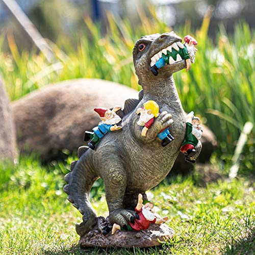 SOWSUN Garden Gnomes Statues Yard Decorations Outdoor Garden Decor, 14” Dinosaur Gnomes Garden Statues, Patio, Lawn Ornament, Gardening Gifts for Women for Housewarming