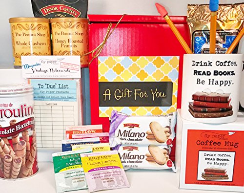 Book Lovers Writer Librarian Teacher Parent Love to Read Reader Gift Box Basket Birthday Christmas - High Caliber Mug, Retro Library Memo Cards, Premium Coffee & Tea, More! - Prime For Women Men