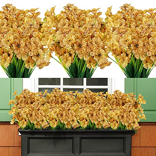 AmyHomie 15 Bundles Artificial Flowers Outdoor UV Resistant Faux Flowers No Fade Fake Plastic Plants Garden Porch Window Box Decorating ( Yellow ), 15pcs (8541836554)