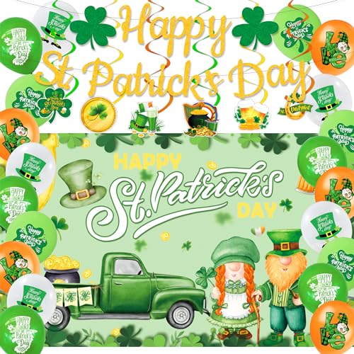 IRCOR St Patricks Day Decorations with Banner Backdrop Balloons & Hanging Decor