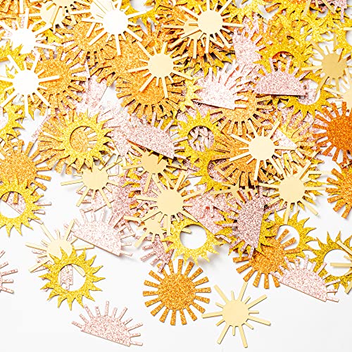 Winnwing Boho Sun Confetti Glitter Muted Sun Scatter Paper You Are My Sunshine Table Decor Groovy Retro First Trip Around the Sun Party Decorations Supplies for 1st Birthday Baby Shower, 240 Pcs