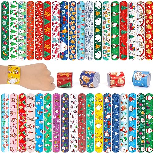 AMOR PRESENT 64PCS Slap Bands for Kids, Christmas Slap Bracelets Christmas Snap Bracelets for Stocking Stuffers Kids Birthday Party Favors Christmas Party Favors