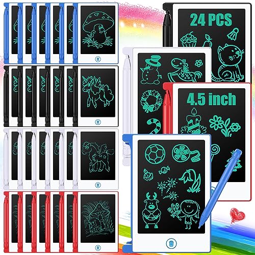 24 Pieces LCD Writing Tablet Electronic Doodle Board 4.5 Inch Drawing Tablet Erasable Doodle Pad Reusable Learning Toy Gift Preschool Art Toys for Girls Boys Birthday Favor(White Frame)