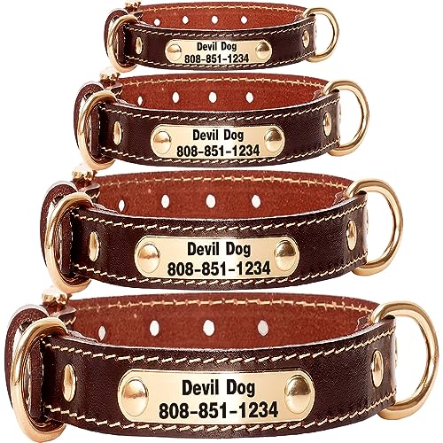 ZQDJ-Genuine Leather Dog Collar Personalized Dog Collars Custom Dog Collar with Name，Dog Collars for Medium Dogs，Dog Collar for Large Dogs，Dog Collar for Small Dogs-Damaged Replacement（S-M）