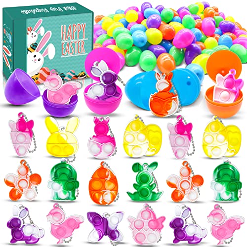 28Pcs Prefilled Easter Eggs with Fidget Sensory Toys, Pop Keychain with Easter Eggs Inside, Easter Basket Stuffers Gifts for Kids Boys Girls Toddlers,Easter Gifts, Party Favors,Classroom Prize Fillers